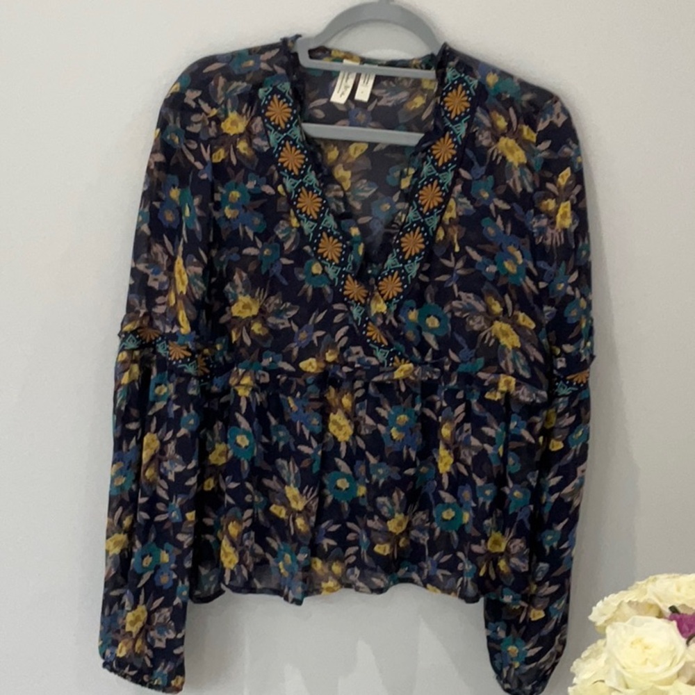 Meadow Rue Anthropologie Navy Embroidered